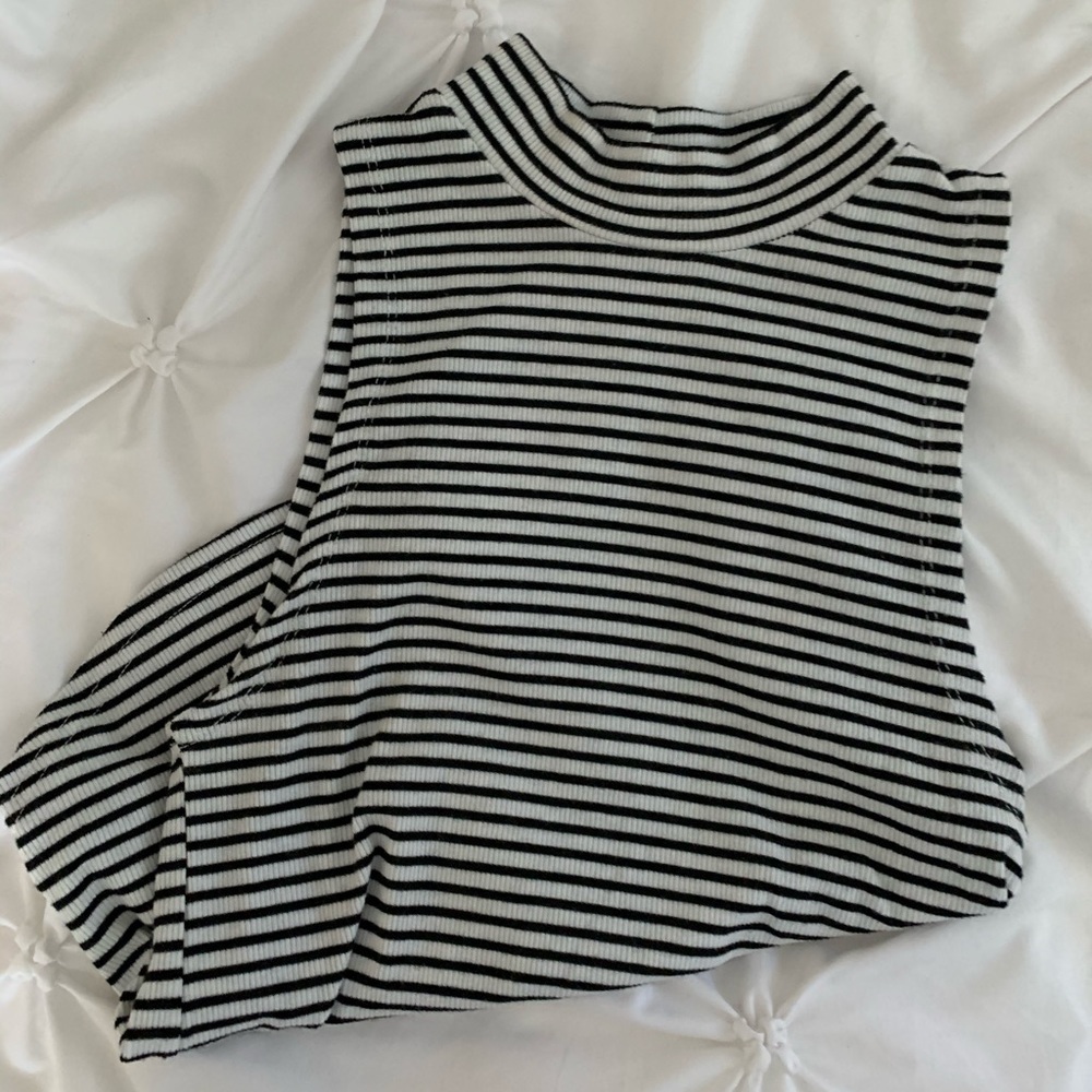 Striped mock neck sleeveless top